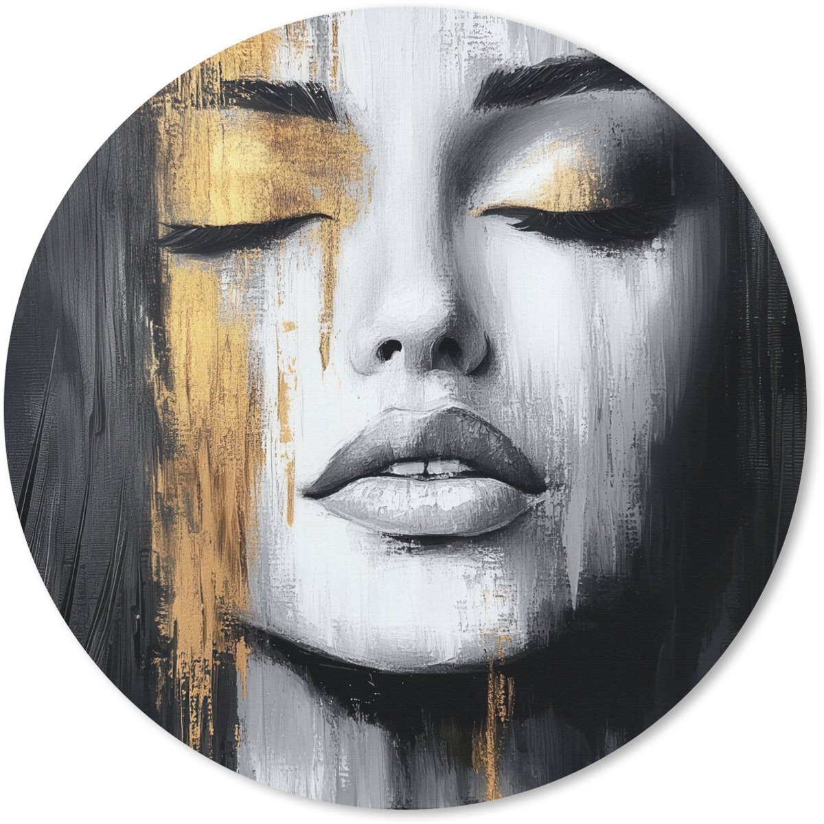 Muismat rond 40x40 cm - Mousepad Gezicht - Vrouw - Penseelstreken - Abstract - Ronde muismatten