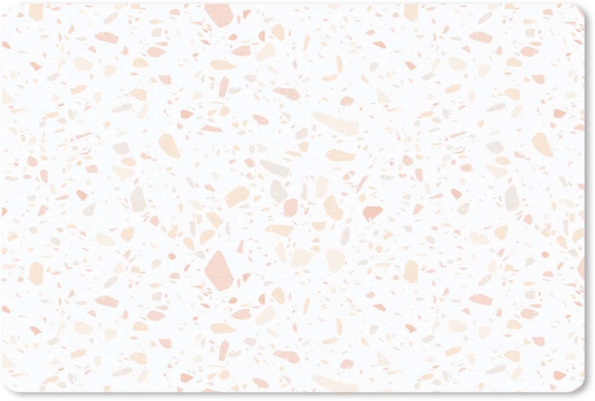 Muismat 27x18 cm - Mousepad Terrazzo - Patroon - Wit - Perzik - Muismatten