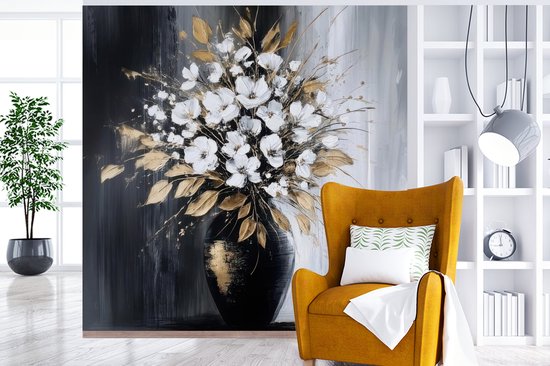 Behang - Fotobehang Bloemen - Wit - Vaas - Abstract - Breedte 240 cm x hoogte 240 cm