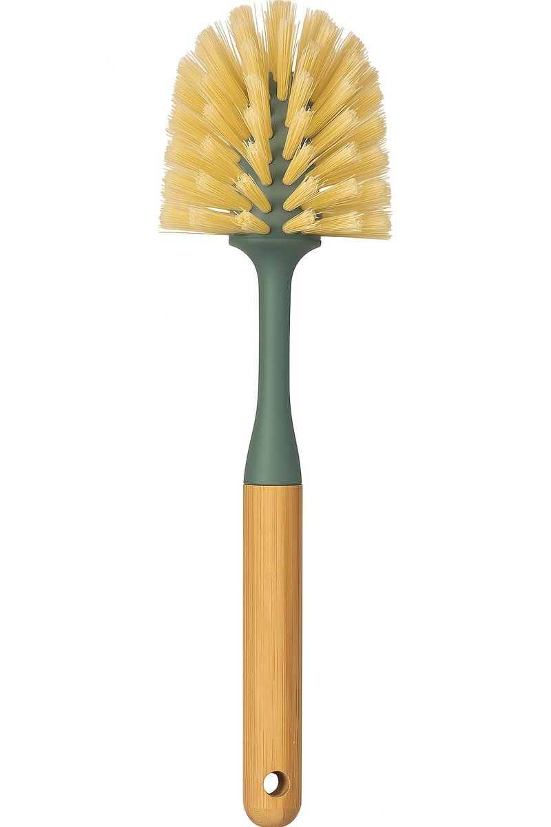 Afwasborstel met bamboe handvat - schraaprand - medium harde borstelharen - Natuurlijk en ergonomisch - afwasborstel voor pannen en servies