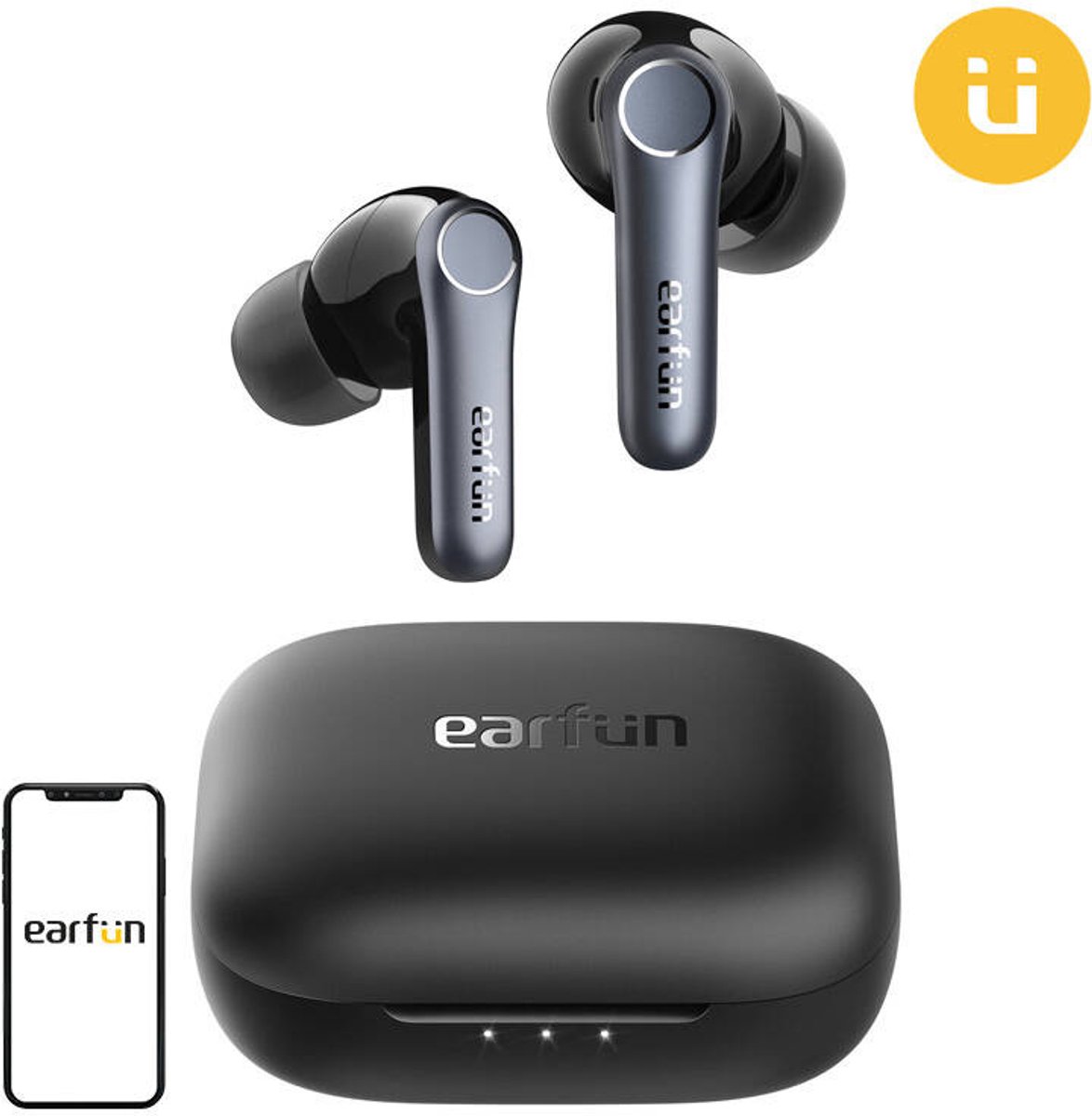 Earfun AirPods Pro 4 - Air Pro 4 - oplaadcase met snellader - USB-C - instelbare Noisecancelling - 6 microfoons - cVc 9.0 technologied - 52 uur gebruikstijd met case - pauzeert automatisch muziek bij uitdoen