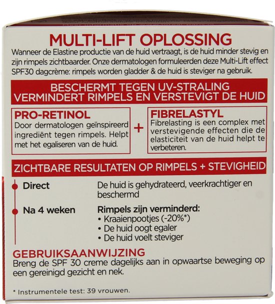 L'Oréal Paris Revitalift dagcrème met SPF 30. Beschermt tegen UV-straling, vermindert rimpels en verstevigt. Pro-retinol en Fibrelastyl. Zichtbare resultaten na 4 weken.