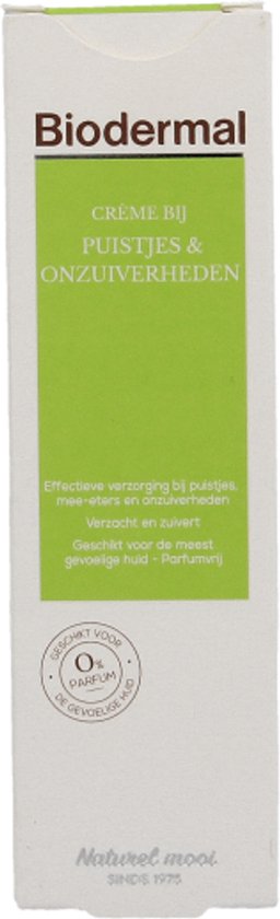 Biodermal Crème bij puistjes en onzuiverheden - Dagcrème – Puistjes crème - 30ml