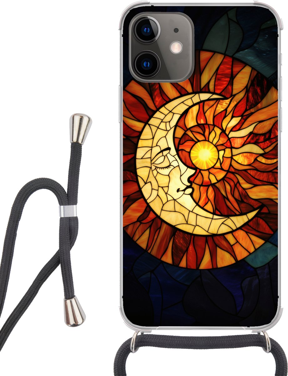 Telefoonhoesje Geschikt voor iPhone 11 - Mozaïek - Glas - Maan - Donkerblauw - Siliconen - Crossbody - Backcover met Koord - Telefoonhoesje met koord - Hoesje met touw Telefoonhoesje
