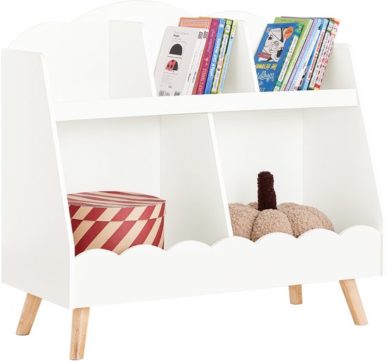 Bibliothèque Enfant Relaxdays Avec Motif Nuages - 3 Compartiments, En MDF Blanc, Dimensions 60x58x45 Cm