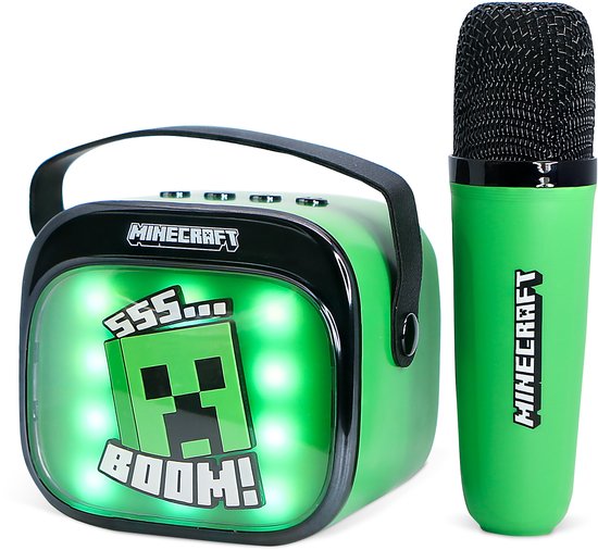Minecraft - karaoke set - bluetooth speaker met draadloze microfoon - met LED verlichting (PopSing)