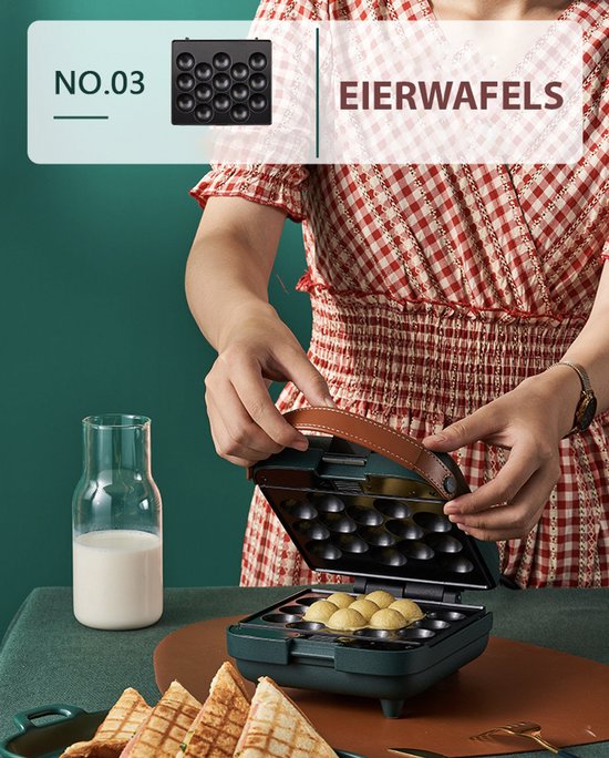 ZYLARO Wafelijzer - 3-in-1 functies - Antiaanbaklaag - Waffle Maker - Mode ontwerp - Tosti-ijzers - Eierwafel machine - smaragdgroen van ZYLARO — afbeelding 3