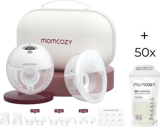 Momcozy M5 Handsfree Borstkolf - 2 stuks - Inclusief verschillende borstschild inserts - Met 50 bewaarzakjes voor moedermelk - Elektrisch - Grijs