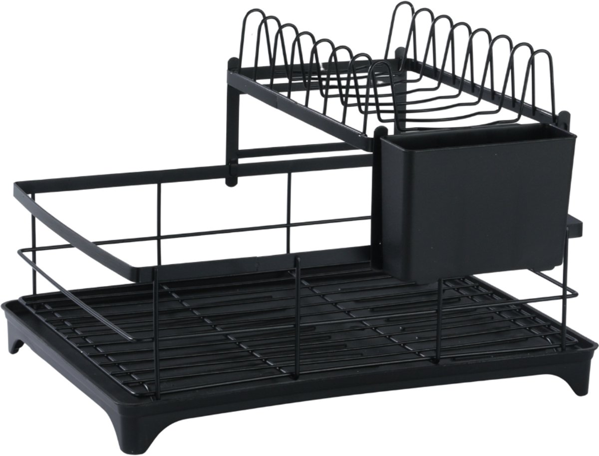 Goedkoopste Caryota Keuken Verstelbaar Afdruiprek - Droogrek - Keuken Accessoires - RVS - Zwart - 40x28x29.5 cm