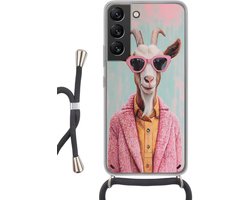 Telefoonhoesje Geschikt voor Samsung Galaxy S22 - Zonnebril - Roze - Geit - Horen - Siliconen - Crossbody - Backcover met Koord - Telefoonhoesje met koord - Hoesje met touw Telefoonhoesje
