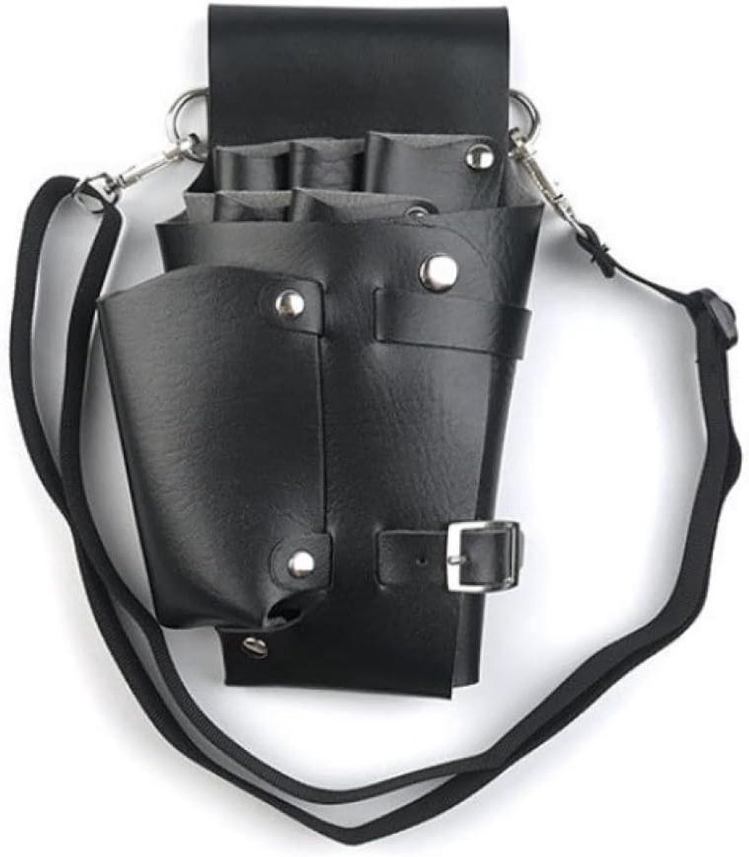 Allecto Premium - Kappersriemtas van hoogwaardig PU leer voor professionele kappers - Handige kappergereedschapstas met schaarholster - Inclusief taille- en schouderriem - Stylish en praktisch voor al je kappersbenodigdheden.