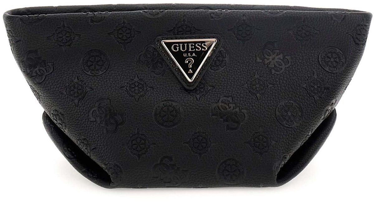 GUESS toilettas Helina Top Zip Cosmetic Bag Black Logo zwart