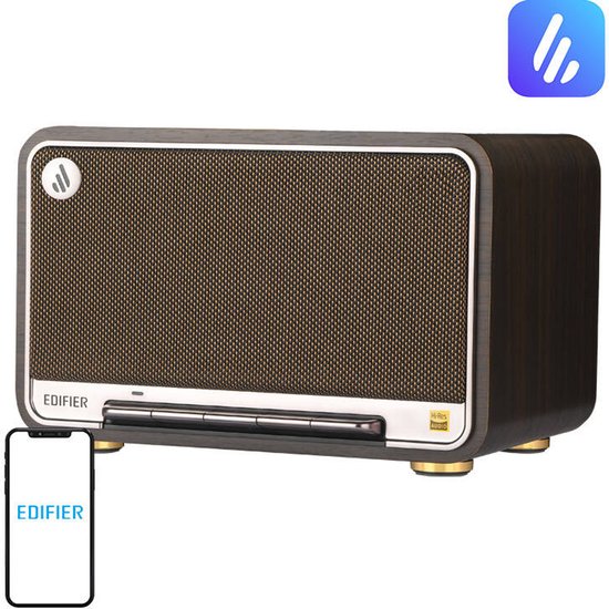 Draadloze Edifier D32 Hi-Res AirPlay Bluetooth speaker 60W zwart walnoot met accu 11 uur speeltijd