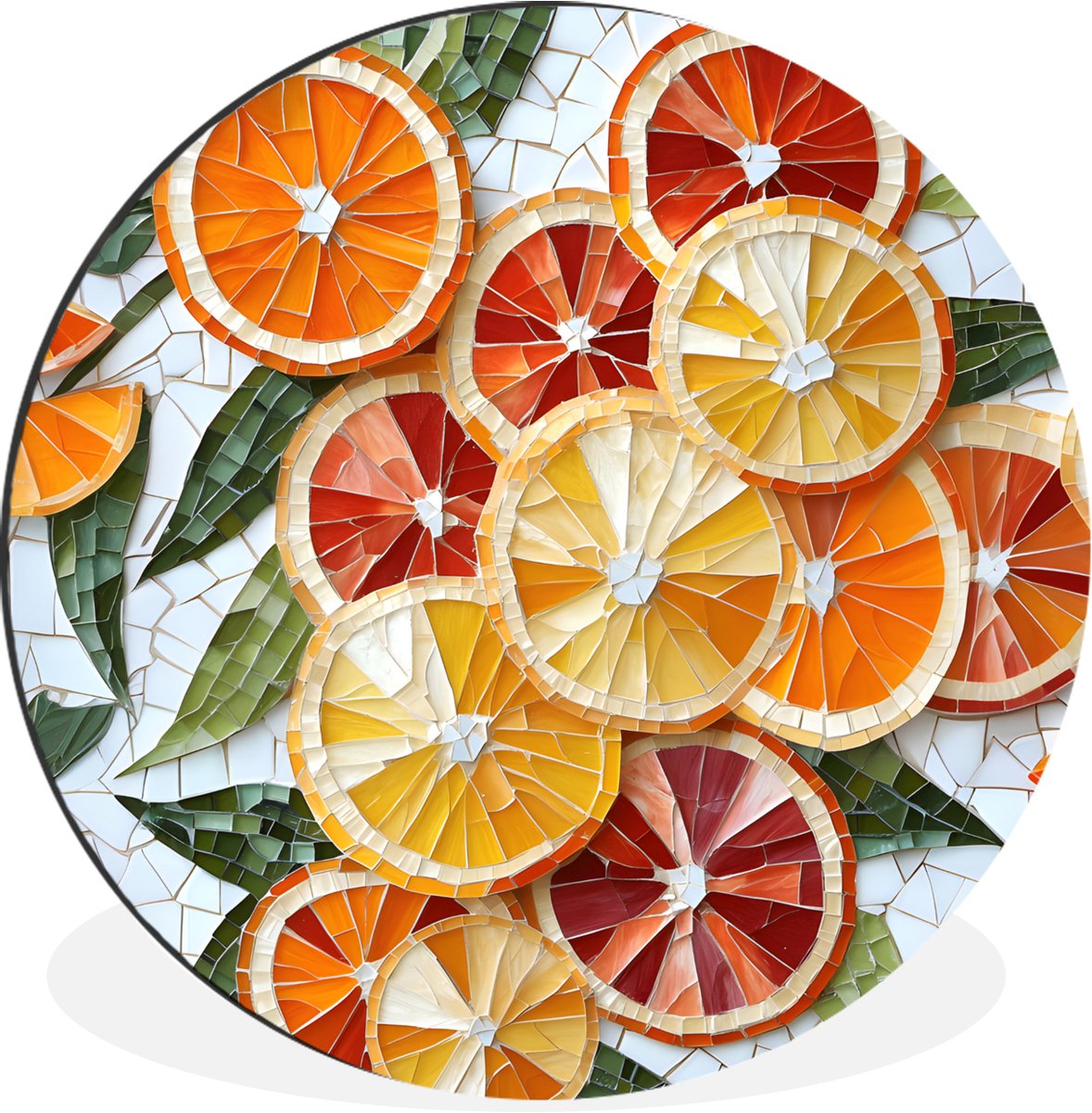 WallCircle Wandcirkel - Muurcirkel - Schijfjes - Fruit - Oranje - Mozaïek - Aluminium - Dibond - 60x60 cm - Binnen en Buiten Citrusvruchten - Schijfjes