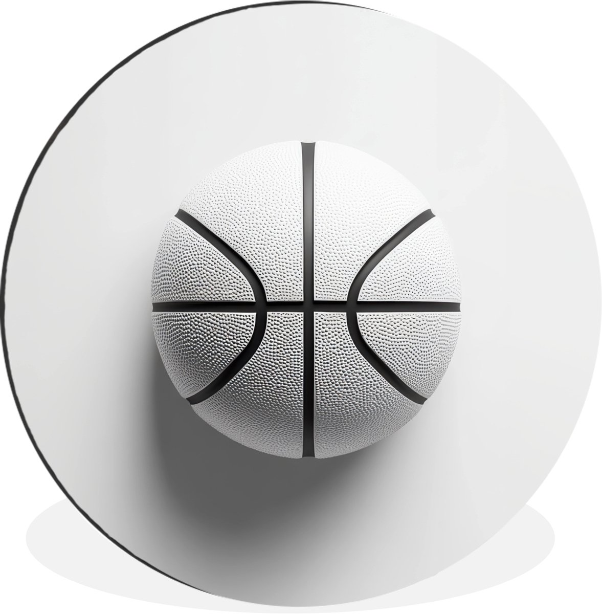 WallCircle Wandcirkel - Muurcirkel - Basketbal - Wit - Schaduw - Lijnen - Aluminium - Dibond - 90x90 cm - Binnen en Buiten
