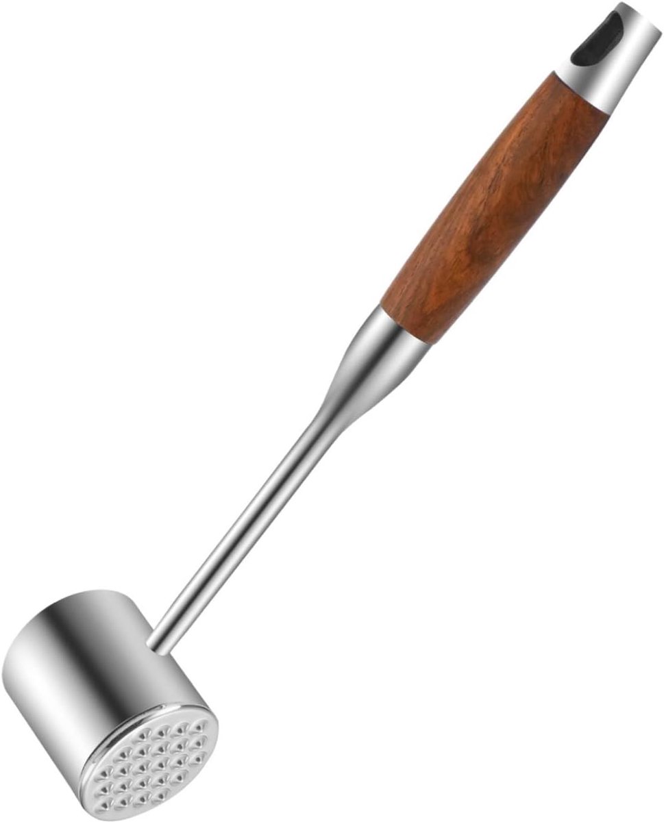 Vleesvermalser van roestvrij staal 304 met houten handvat - Dubbelzijdige vleesvermalser - Ontworpen voor koken in de keuken - Robuust vleeshamerontwerp - Geschikt voor rundvlees/kipfilet/biefstuk - Efficiënte en arbeidsbesparende vleesvermalser