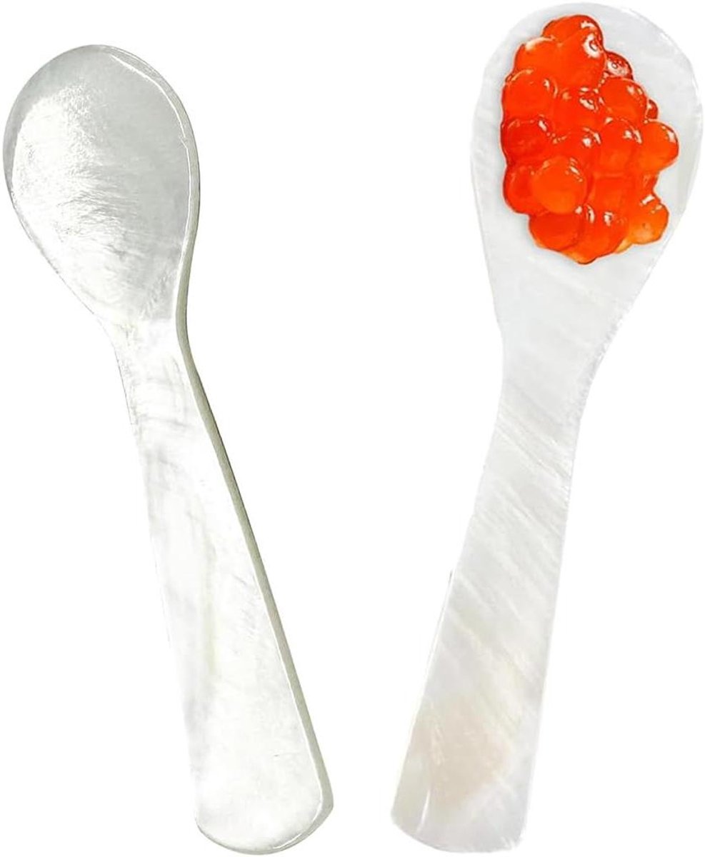 JGS Premium - Parelmoerlepel set van 2 stuks voor kaviaar - Rond handvat - 7 cm