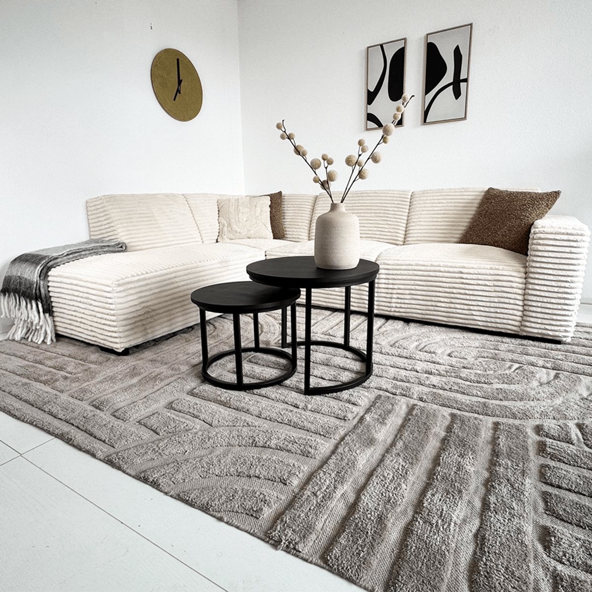 Dimehouse Hoekbank crème super zachte ribstof Gavi - links - Stof - Scandinavisch & Basic - 270 x 77 x 210 cm