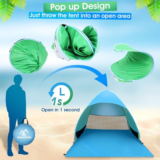 Strandtent uv-bescherming 50+ 2-3 personen pop-up waterdicht draagbaar werptent strandtent - familie camping tuin strand van Outdoro — afbeelding 4