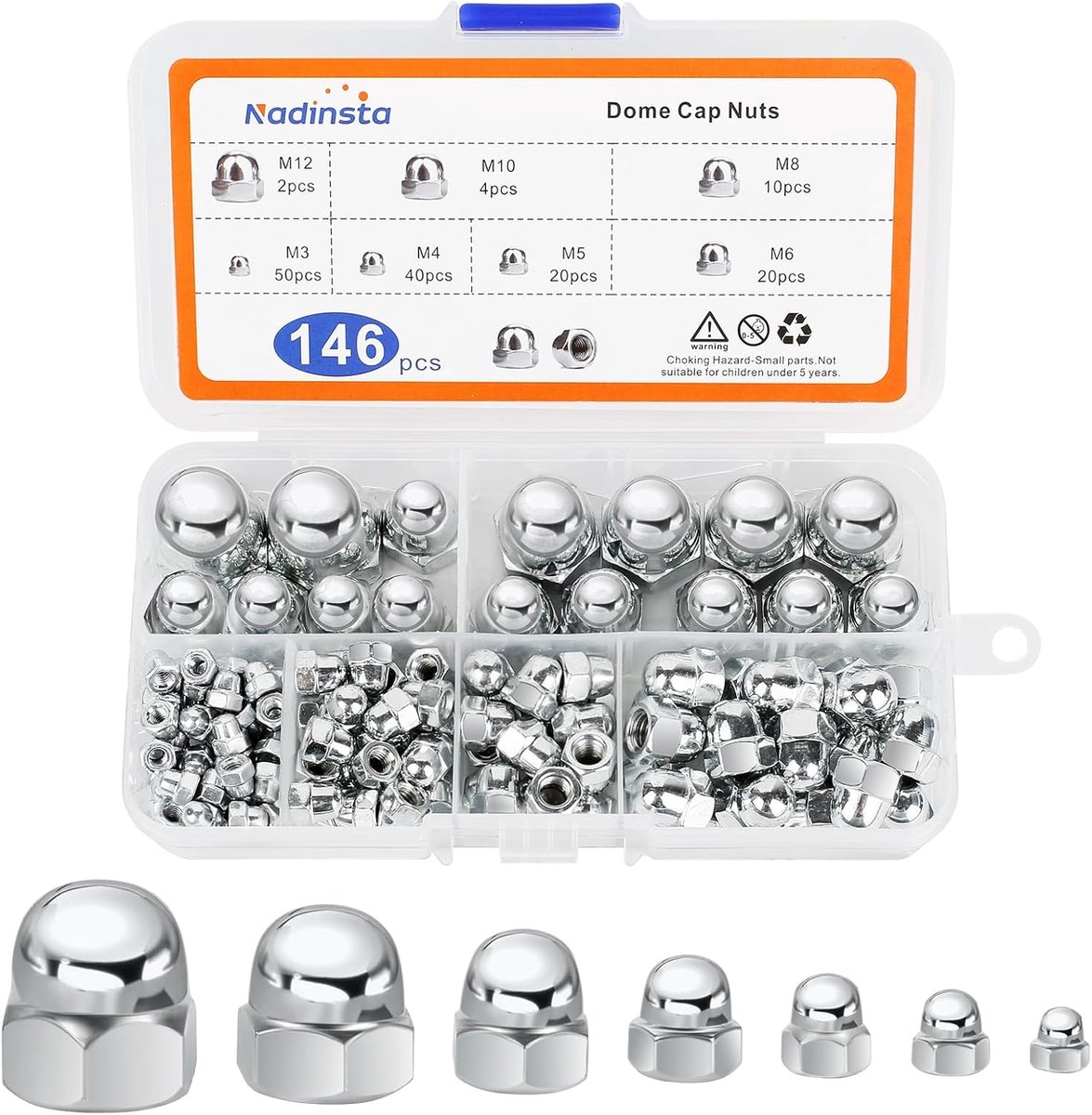 Draad Zeskant Dopmoeren Assortimentsset - Koepeldopmoeren - 146 stuks - Koolstofstaal