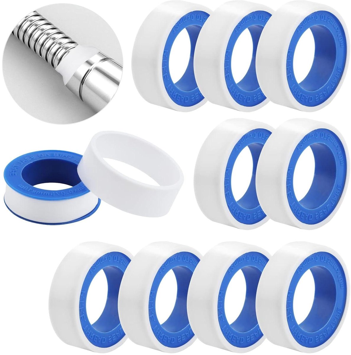 Allecto Plus - Witte Teflon tapes voor buizen en leidingen - 10 meter x 12 mm - Loodgieterstape voor afdichting van douchekoppen, gootsteen en lekkende stop