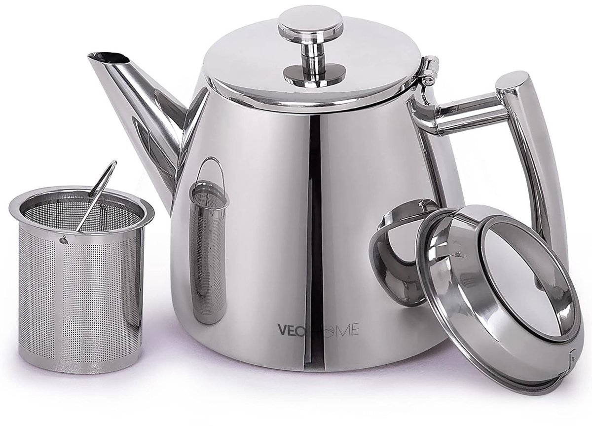 Theepot roestvrij staal - dubbelwandig - 500 ml - met theezeef