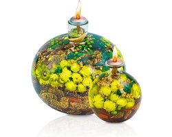 Olielamp met olie – Glazen Bol Ø13 cm – Kaars - Groen/Goud – Sfeerverlichting –Kerst – Navulbaar