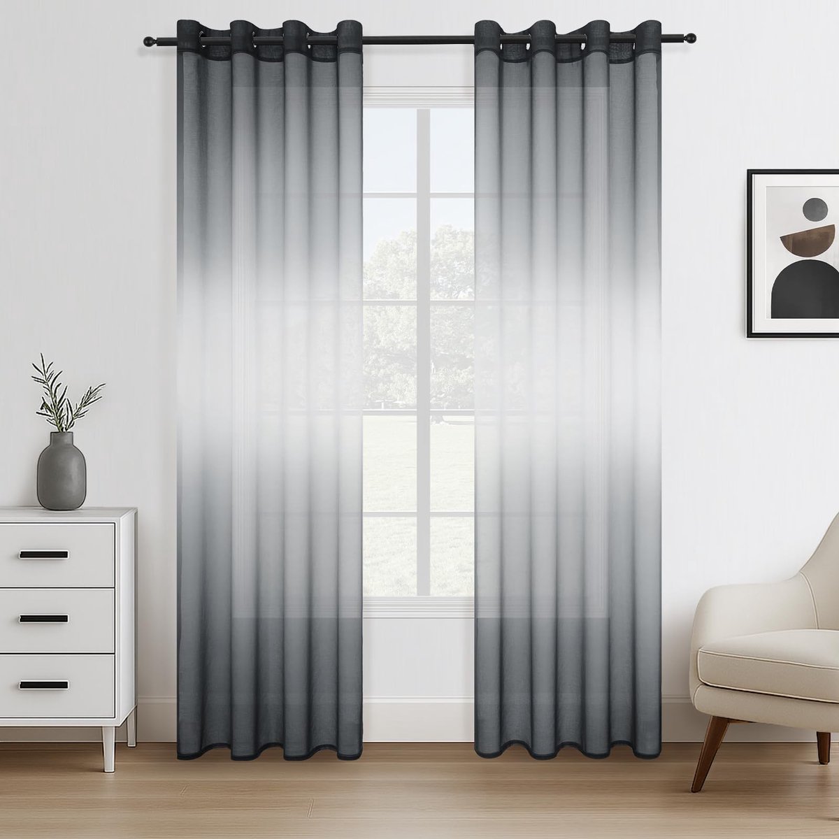 Ibenzoa® Transparante Tweekleurige Gordijnen voor Woonkamer en Slaapkamer - 140x240 cm - Set van 2 Stuks Grijs