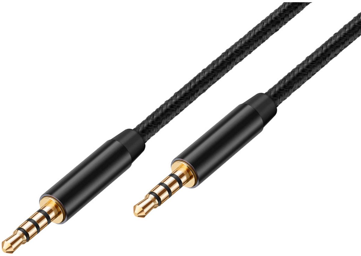 Avizar 3,5 mm audiokabel met vergulde gevlochten nylon connectoren 10 m, Zwart