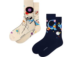 Kunst sokken - Kandinsky 2-pack - Sokken Dames 36 40 - Biologisch Katoenen Sokken - funny socks happy - Vrolijke Sokken - Grappige Sokken - Sokken Cadeau
