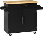 Desserte de cuisine Merax HOMCOM à roulettes – Desserte noire avec plan de travail – Tiroir, placard, porte-épices et porte-serviettes – 109 x 40 x 89 cm
