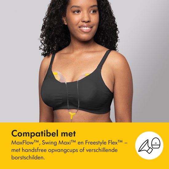 Medela 3 en 1 Soutien-gorge d'allaitement et pompe pour la grossesse, l'allaitement et l'expression - Doux avec stretch - Zwart - Taille M