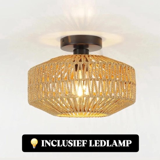 Bamboe plafondlamp, inclusief lichtbron