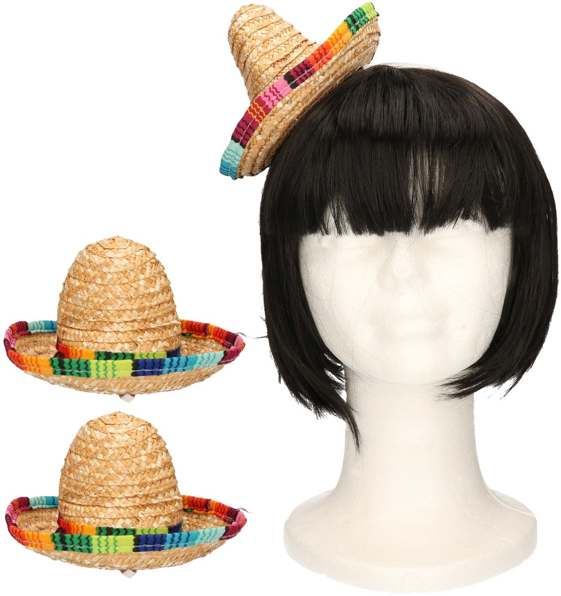 Rubies Mexicaanse mini Sombrero hoedje diadeem - 2x - carnaval/verkleed accessoires - multi kleuren - stro