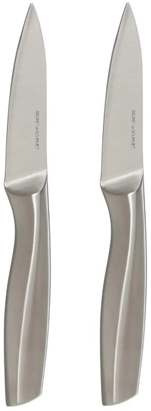 Foto: 5five precision fruit en groente mes snijmes 2x stuks rvs silver 20 cm keuken messen luxe kwaliteit