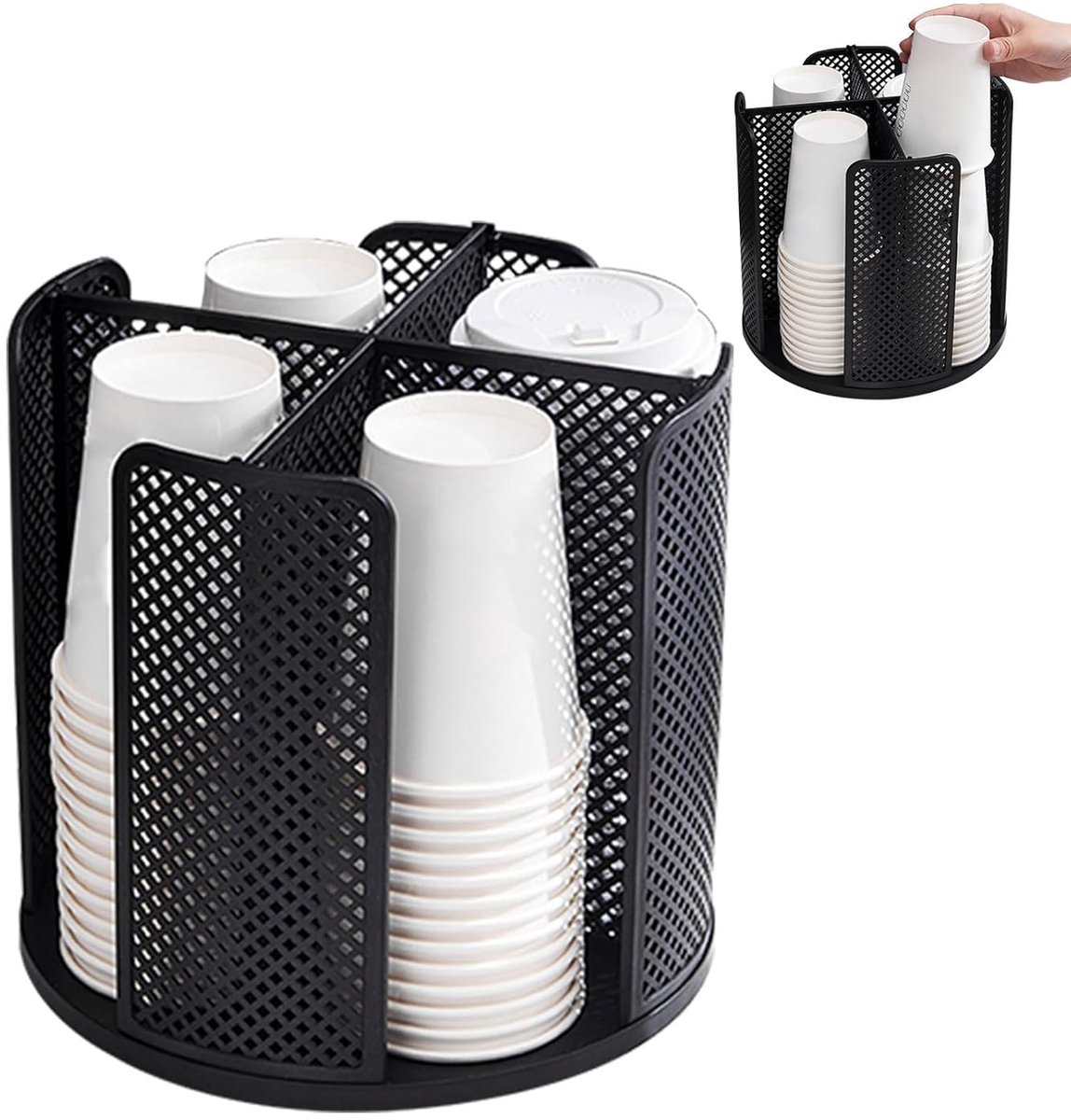 360° draaibare bekerhouder - organizer voor koffiemokken - 1 stuk - zwart - papier