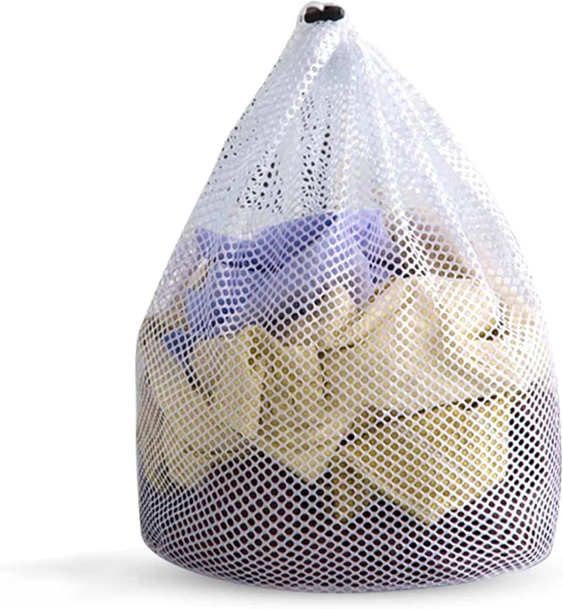 Wasnet met trekkoord - Wasmachinebestendig - Herbruikbaar - Grofmazige waszak - voor vuile was, lakens, ondergoed, babykleding en sokken - Wit - 50 x 60 cm