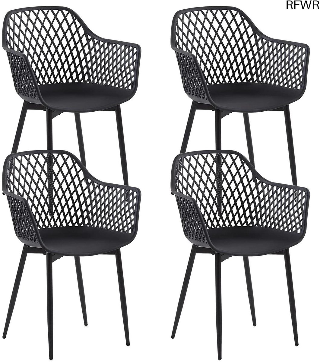 RFWR Eetkamerstoelen Set van 4 met Armleuningen - Ergonomische Kunststof Stoelen 55x41x84,5 cm - Onderhoudsvriendelijk en Eenvoudig te Monteren zwart armleuning