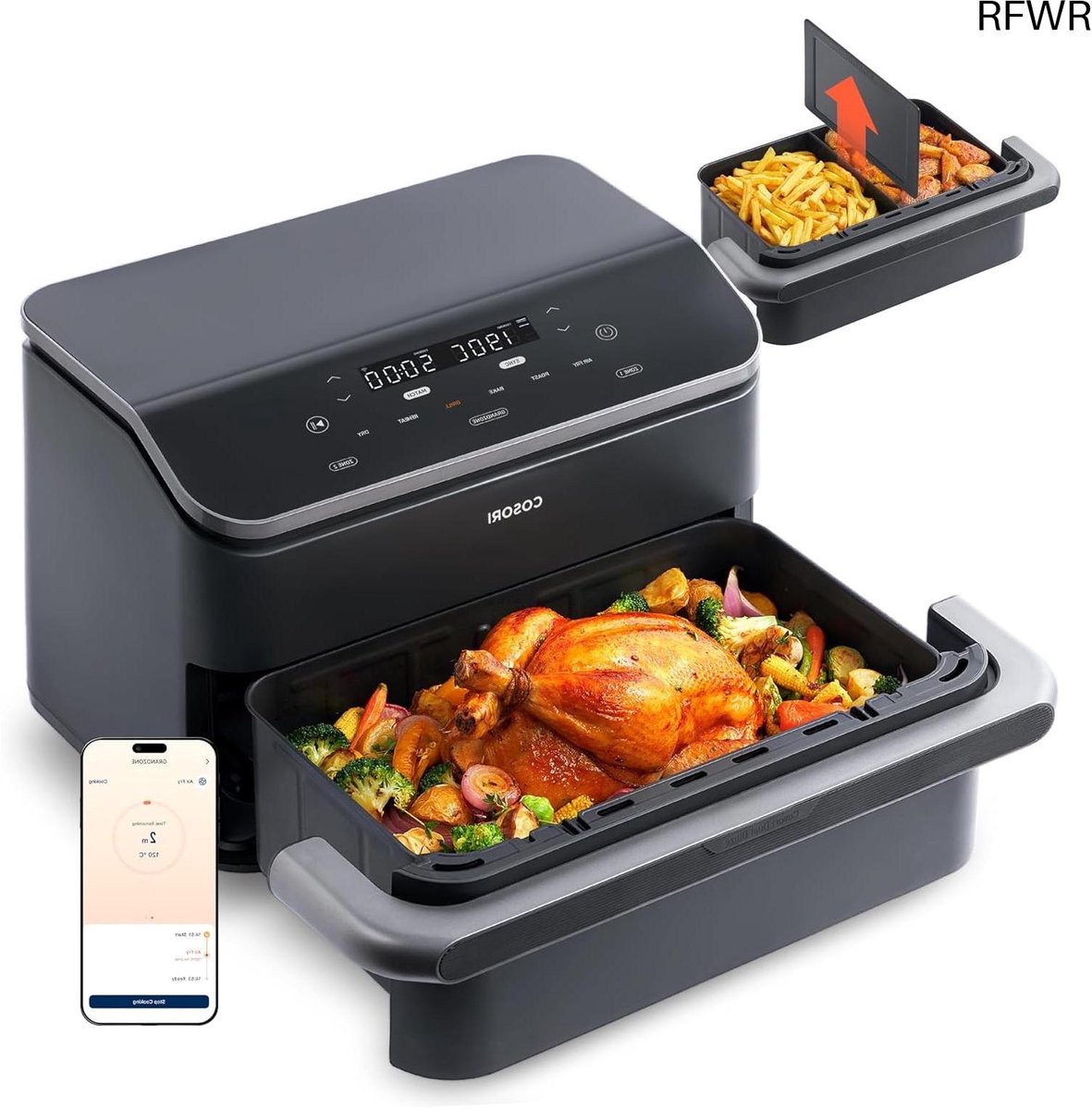 RFWR® Twee Kamers Heteluchtfriteuse met 10 Liter Capaciteit en Dual Blaze Technologie