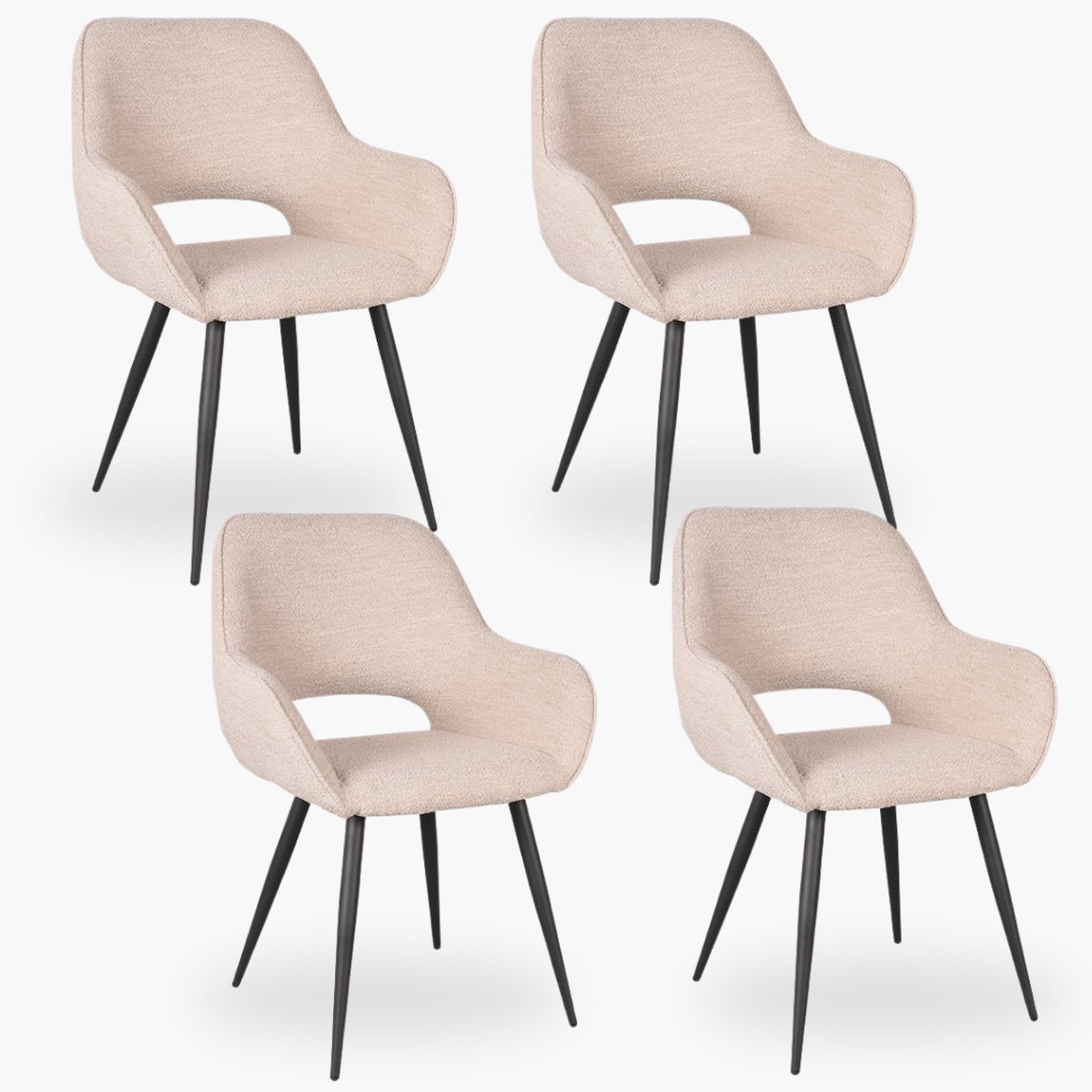 4x Eetkamerstoel Jenna - Beige Boucle - Set van 4 - Naturel - Met Armleuning