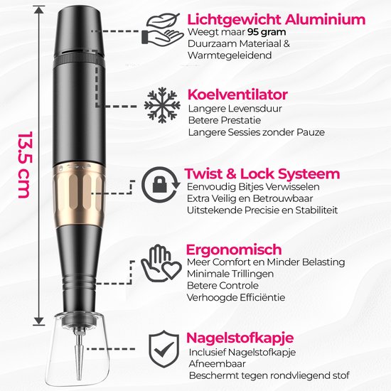 FOOCCA® Elektrische Nagelvijl - Nagelfrees 40000 RPM - Oplaadbaar - FOOCCA Portable - 12 Bitjes + 65 Schuurrolletjes + 3 Accessoires - Nagelstofkap - Manicure en Pedicure Set - Broekriemclip - Eeltverwijderaar - Kalknagels