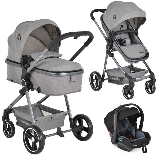 Moni Nania Giselle Grey Combi 3-in-1 Kinderwagen met i-Size - Moni - €150,00