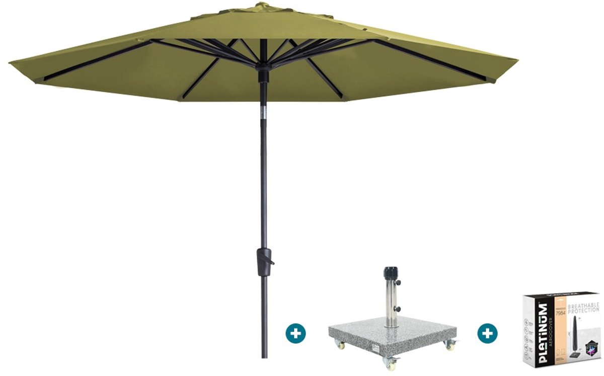 Madison Paros 2 Luxe stokparasol 3 m. rond - Sage green met Sevilla voet en hoes