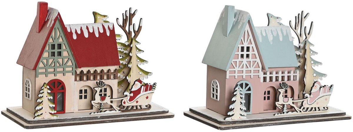 Kerstversiering DKD Home Decor Rood Licht Roze 23,5 x 11 x 20,5 cm (2 Stuks)
