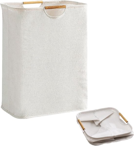 Waterdichte opvouwbare wasmand – 36L – houten handgreep – 40cm