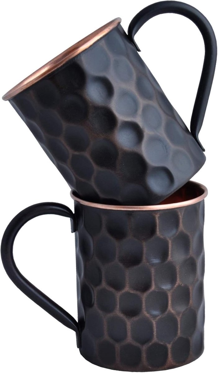 Antieke Koper Mokken Set - Luxe en Stijlvol - 2 Stuks - Zwart