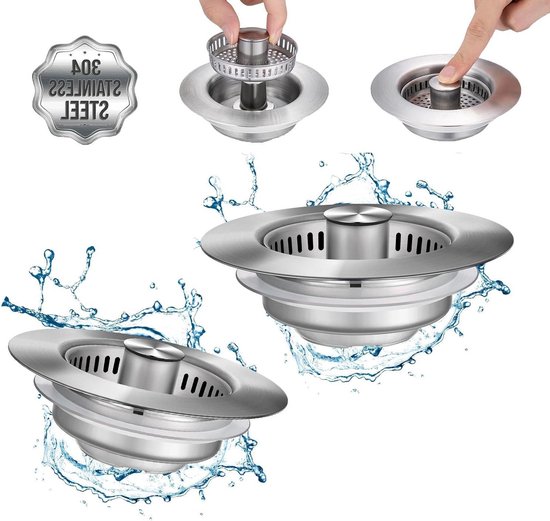 Filter voor keukenspoelbak, 3-in-1 stop voor gootsteen, filter voor