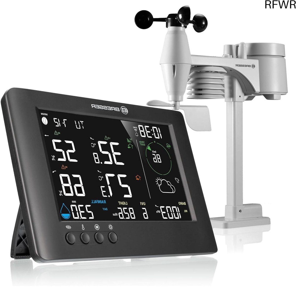 RFWR® Draadloos 7-in-1 Weerstation - Gegevensmonitoring, Grafische Voorspelling en Alarmfunctie