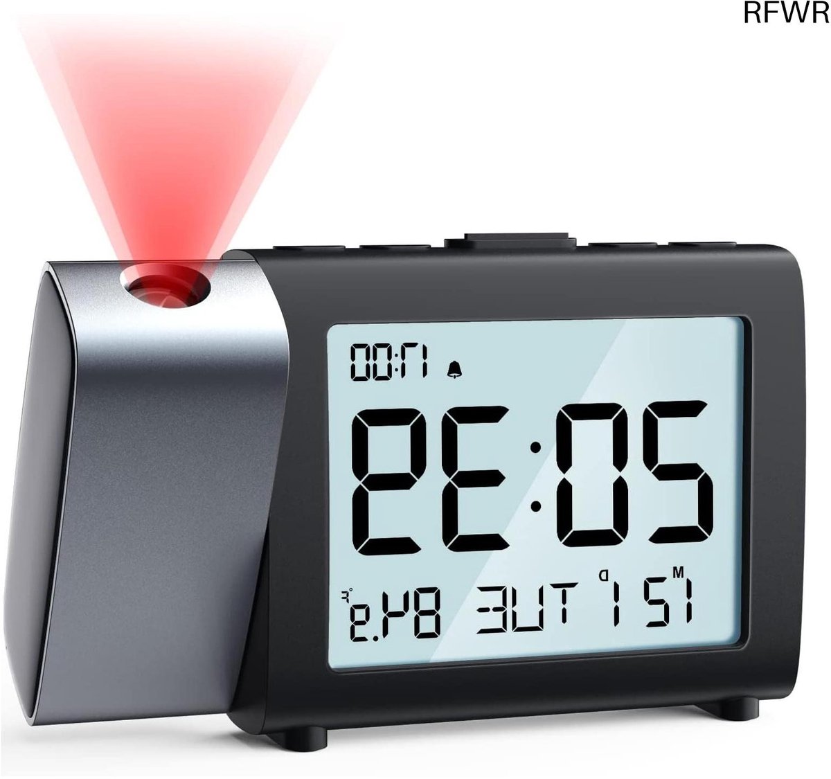 RFWR® Projectiewekker voor Slaapkamer met 180° Projectie en Temperatuurweergave - Digitale LCD Klok met Sluimerfunctie en Weekendmodus