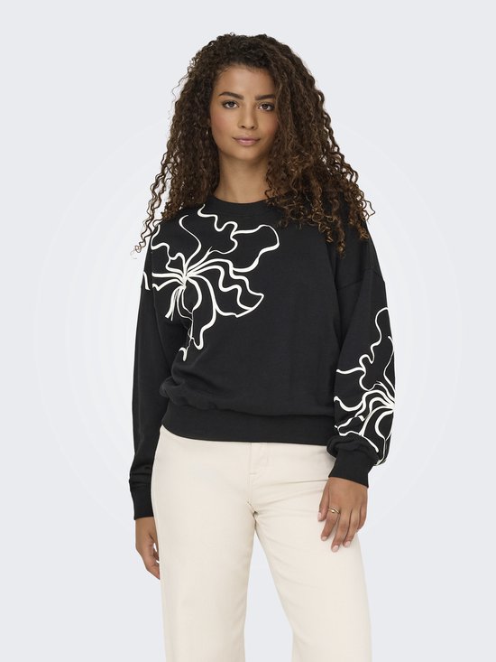 Pull Only Onlodessa L/s O-neck Box Ub Swt 15353259 Noir/w. Blury Flower Taille Femme - L